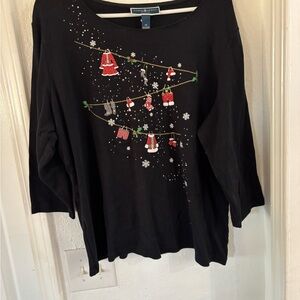 Karen Scott Black Sweater with Festive Design